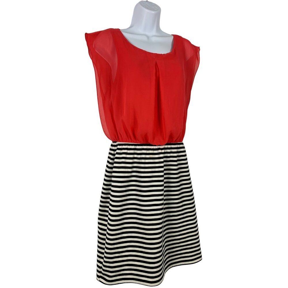 Studio Y Womens Red & Black Striped Sleeveless Dress With Sheer Top Medium - Picture 3 of 10
